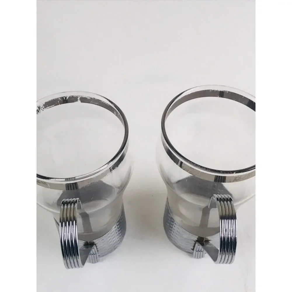 Vintage Federal Glass tumblers silver Colored handle MCM Cup Modern Mid Century